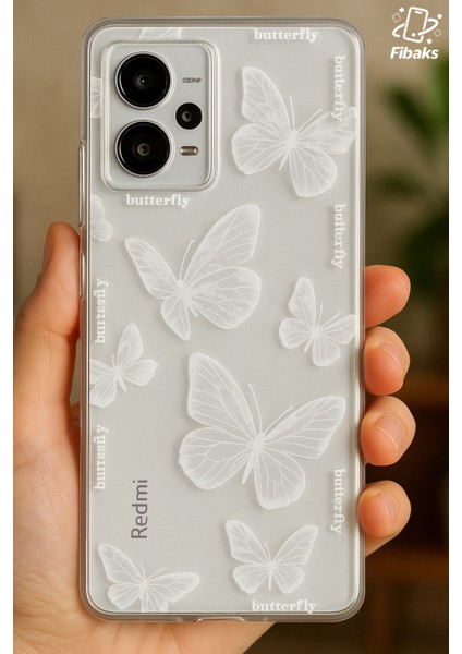 Xiaomi Redmi Note 12 Pro 5g Uyumlu Kılıf Tasarımlı Desenli Kamera Korumalı Şeffaf Kelebek Kapak