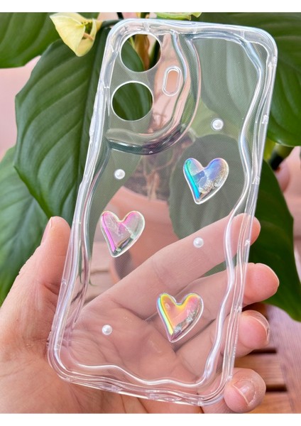 Realme C55 Kılıf 3D Kalpli Inci Tasarımlı Desenli Kamera Korumalı Şeffaf Silikon Kapak fiyatları