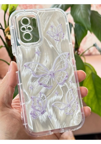 Xiaomi Redmi Note 10-10S Kılıf Parlak Hologramlı Kelebek Desenli Darbe Emici Kamera Korumalı Renkli Silikon