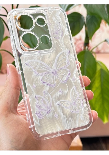 Xiaomi Redmi Note 13 Pro 4g Kılıf Parlak Hologramlı Kelebek Desenli Darbe Emici Kamera Korumalı Silikon