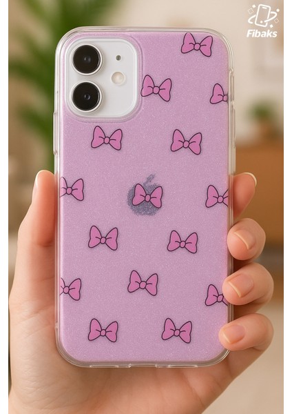 Apple iPhone 11 Uyumlu Kılıf Mor Simli Fiyonk Desenli Renkli Parlak Darbe Emici Kapak fiyatları