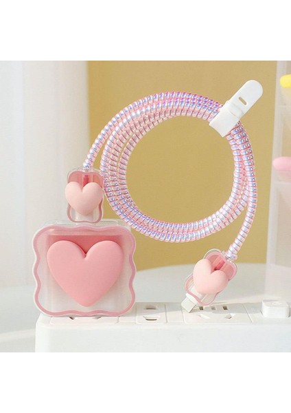 18W/20W Uyumlu Kalp Desenli Şarj Aleti Koruyucu Kılıf Şarj Kablo Örme Aparatlı Koruyucu Toparlayıcı