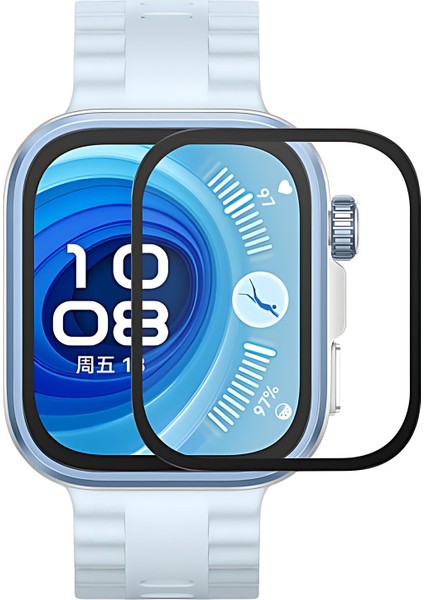 Huawei Watch Fit 4 Pro Uyumlu Tam Kaplayan Kavisli Siyah Çerçeveli Pet Saat Ekran Koruyucu