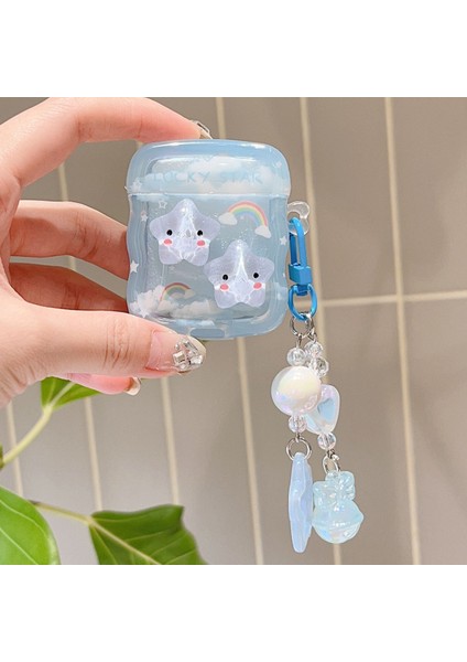 Airpods 1. Nesil ve 2. Nesil Uyumlu 3D Yıldız Oyuncak Gökkuşağı Askılı Tutamaçlı Kulaklık Kılıfı