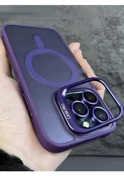 Apple iPhone 14 Pro Max Kılıf Standlı Mat Magsafe Metal Tuşlu Kamera Lens Hediyeli Wonk Kapak
