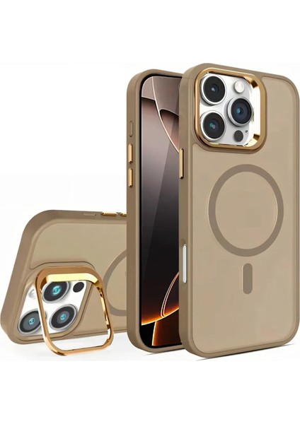 Apple iPhone 16 Pro Uyumlu Kılıf Standlı Mat Magsafe Metal Tuşlu Kamera Lens Wonk Kapak modelleri