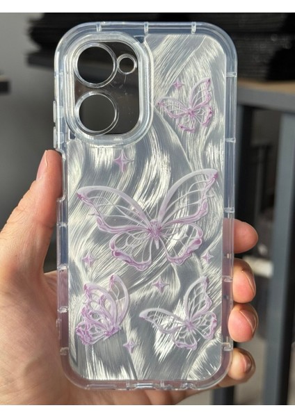 Realme 10 Kılıf Sök Tak Kamera Korumalı Parlak Hologramlı Kelebek Desenli Darbe Emici modelleri