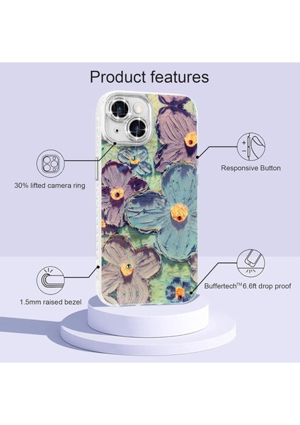 Apple iPhone 13 Kılıf Renk Değiştiren Taşlı Kamera Lens Korumalı Mavi Çiçek Desenli Darbe Emici Kapak modelleri