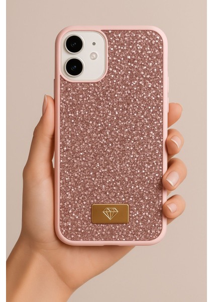Apple iPhone 12-12 Pro Kılıf Içi Kadife Elmas Tasarımlı Pembe Taşlı Işıltılı Pırlanta Silikon Kapak fiyatları