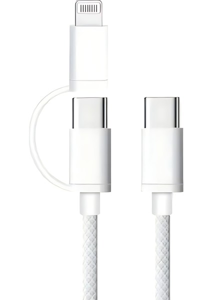 60W iPhone Samsung Xiaomi Oppo Huawei Type-C Lightining 2in1 1m Halat Örgü Hızlı Şarj Data Kablosu