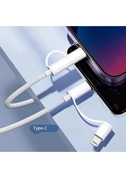 60W iPhone Samsung Xiaomi Oppo Huawei Type-C Lightining 2in1 1m Halat Örgü Hızlı Şarj Data Kablosu fırsatları