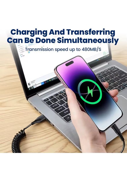 iPhone 8 x Xs Xr 11 12 13 14 Pro Max Plus Uyumlu 120W 1 Metre Spiralli Hızlı Şarj ve Data Kablosu fiyatları