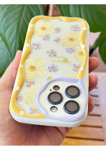 Apple iPhone 12 Pro Max Kılıf Tasarımlı Desenli Kamera Korumalı Papatya Çiçek Renkli Silikon Kapak
