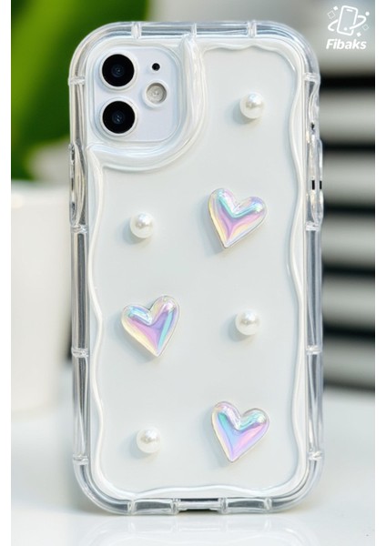 Apple iPhone 12 Kılıf Tasarımlı Desenli Kamera Korumalı 3D Kalpli ve Inci Tasarımlı Şeffaf Silikon Kapak fiyatları