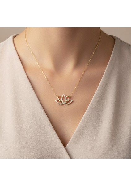 Taşlı Lotus Çiçeği Altın Kaplama Gümüş Kolye fiyatları