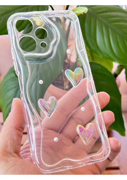 Xiaomi Redmi 12 4g Kılıf 3D Kalpli Inci Tasarımlı Desenli Kamera Korumalı Şeffaf Silikon Kapak modelleri