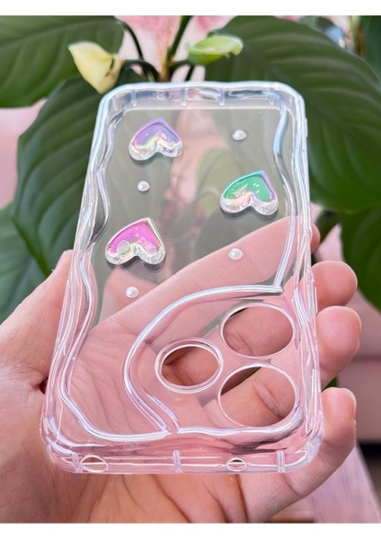 Xiaomi Redmi 13 4g Kılıf 3D Kalpli Inci Tasarımlı Desenli Kamera Korumalı Şeffaf Silikon Kapak
