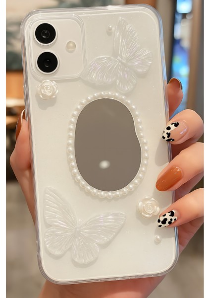 Apple iPhone 11 Kılıf 3D Kelebek Gül Desenli Aynalı Simli Şeffaf Tasarımlı Silikon Kapak fiyatları