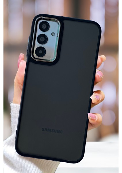 Samsung Galaxy S23 Kılıf Metal Çerçeve Hassas Butonlu Renkli Buzlu Şeffaf Transparan Kapak