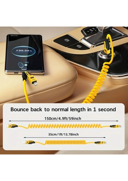 4in1 Pd 65 Watt Type-C/27 Watt iPhone Spiral Kablo Kırılmaz Uç 1.5 Metre Hızlı Şarj ve Data Kablosu iPhone Samsung Xiaomi Oppo Huawei Uyumlu fırsatları