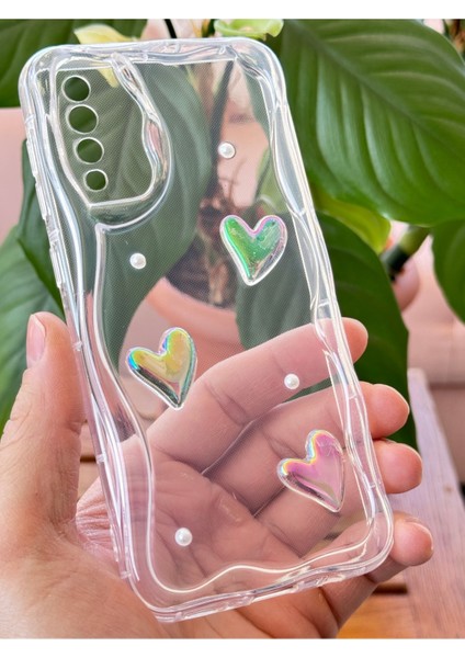 Samsung Galaxy A50-A30S Kılıf 3D Kalpli Inci Tasarımlı Desenli Kamera Korumalı Şeffaf Silikon Kapak modelleri