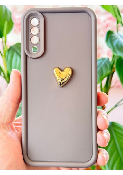 Samsung Galaxy A30S/A50 Kılıf 3D Kalp Tasarımlı Kahverengi Desenli Yumuşak Kamera Korumalı Kapak modelleri