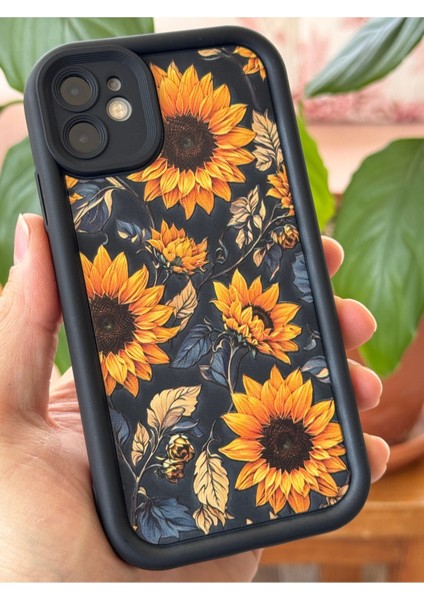 Apple iPhone 11 Kılıf Yumuşak Dokulu Ayçiçeği Desenli Yumuşak Kamera Korumalı Silikon Kapak