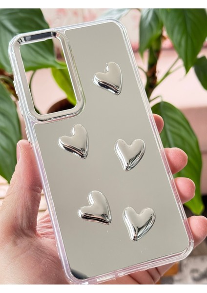 Samsung Galaxy S24 Fe Uyumlu Kılıf Aynalı Gümüş 3D Kalp Desenli Darbe Emici Silikon Kapak fırsatları