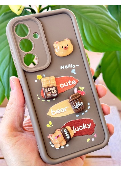 Samsung Galaxy S25 Plus Kılıf Tasarımlı Desenli Kamera Korumalı Ayıcık Kahve Yumuşak Silikon Kapak