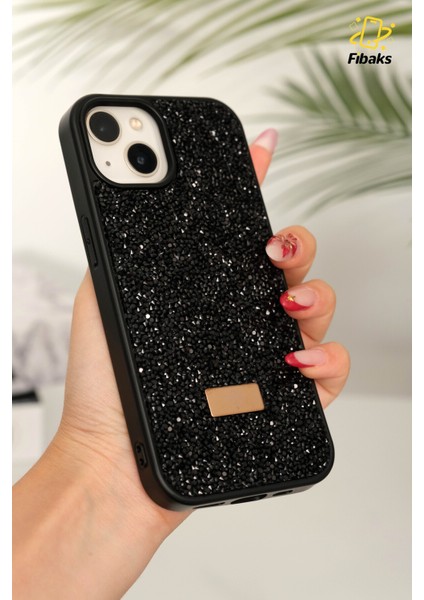 Apple iPhone 13 - 14 - 15 Uyumlu Kılıf Elmas Tasarımlı Siyah Taşlı Işıltılı Pırlanta Silikon Kapak modelleri