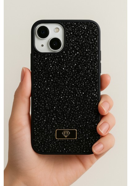 Apple iPhone 13 - 14 - 15 Uyumlu Kılıf Elmas Tasarımlı Siyah Taşlı Işıltılı Pırlanta Silikon Kapak indirimleri