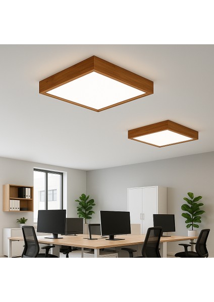 Ahşap Çerçeveli Tavan Avize LED Panel 3000K Gün Işığı 30*30CM