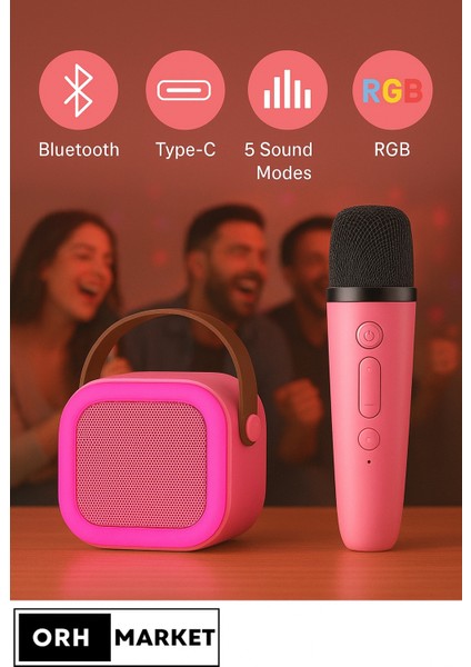 Kablosuz Karaoke Bluetooth Hoparlör Tek Mikrofonlu Rgb Işıklı, Taşınabilir, Usb/sd Parti Hoparlörü
