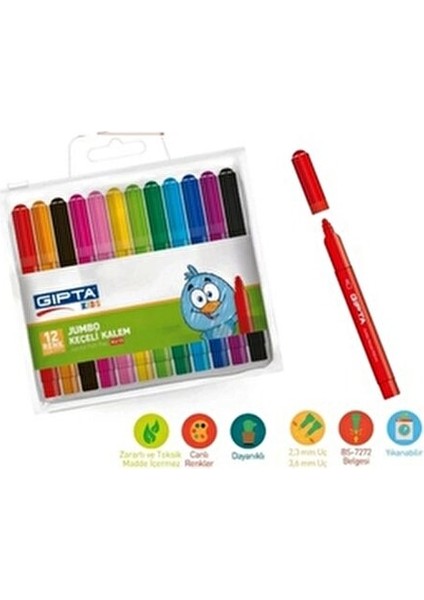 Jumbo Keçeli Kalem 12 Renkli Çizim İçin Uygun 12 Parça Kalem Seti fiyatları