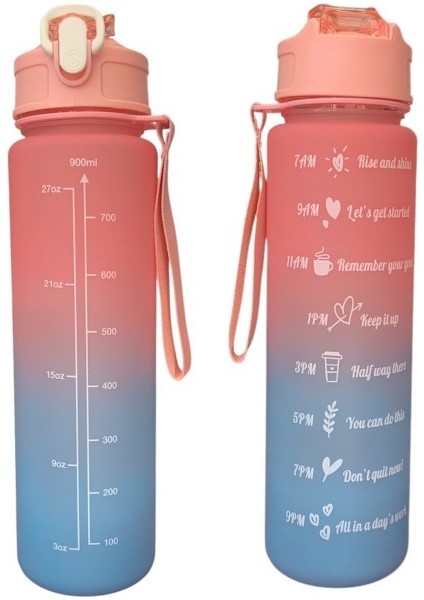 Pembe, 3’lü Set - Sticker’lı Pipetli Matara Seti - 2000ML,900ML,300ML modelleri