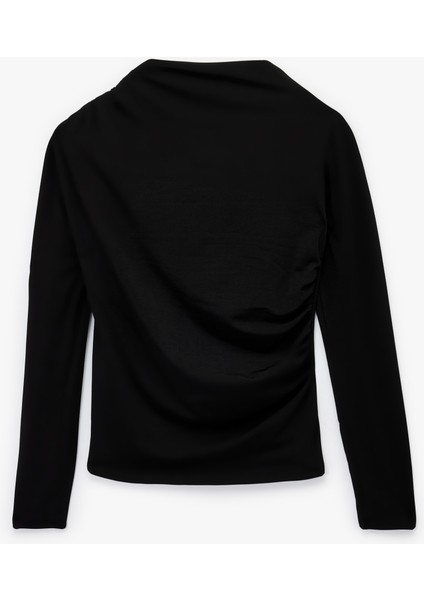 Drape Detaylı Dar Kesim Uzun Kollu Tişört modelleri