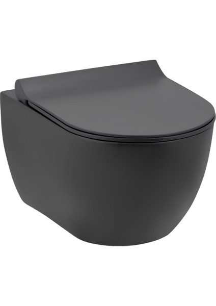 Hill Kanalsız Mat Antrasit Asma Klozet A031291H,Hill Duroplast Yavaş Kapak
