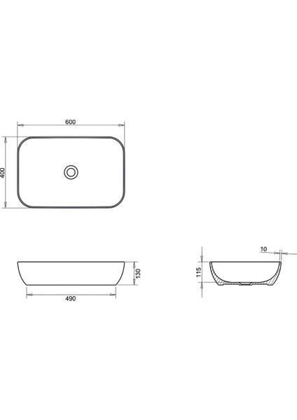 Loft Çanak Beyaz Dikdörtgen Deliksiz Lavabo 60 cm LFT0707 indirimleri