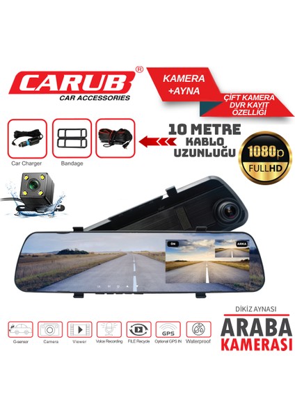 Dikiz Ayna Ekran Kayıt Özellikli Ön Kamera ve 4 LED Geri Görüş Kamerası Hd Eksiksiz Tam Set Geri Vites Kamerası