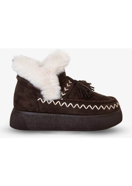 219851142-10P Kadın Yumuşak Rahat Kürklü Bot - Tekstil Süet Kışlık Kahve Bot indirimleri