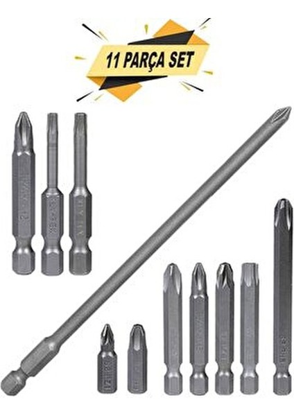11'li Bits Uç Seti Vidalama Uçları Düz Yıldız Torx modelleri