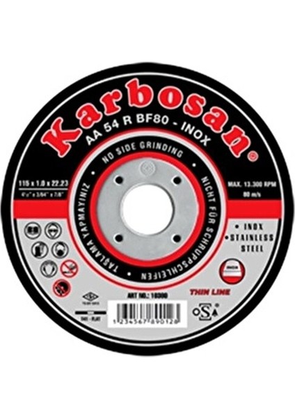 Inox-Thinline Kesme Taşı 115x1.0 mm Paslanmaz Çelik İçin Hızlı Kesim fiyatları