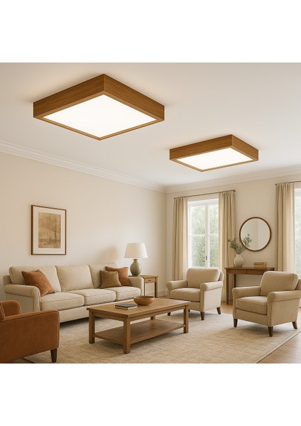Doğal Ahşap LED Panel Aydınlatma Kare Tavan Avize 60*60 cm 3000K Gün Işığı