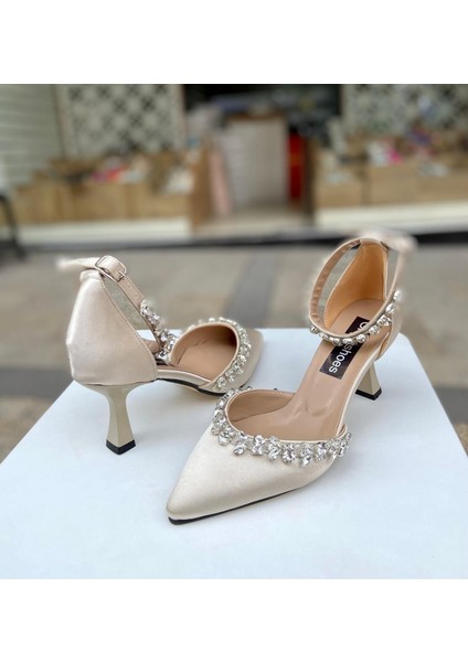 Saten Taşlı 6 cm Topuklu Ayakkabı Nişan-Gelinlik Ayakkabısı 0650 fiyatları