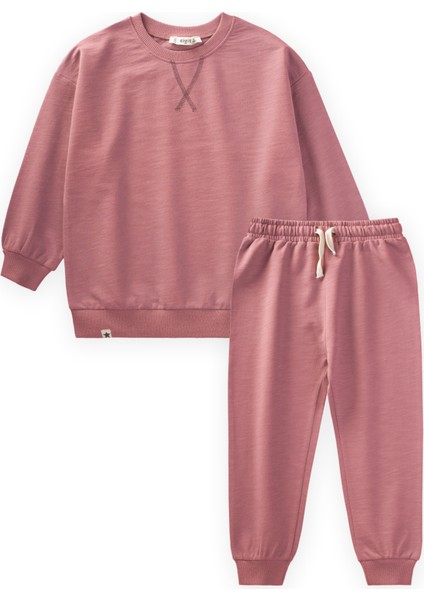 Basıc Sweatshirt Takım 3-8 Yaş Gül Pembe