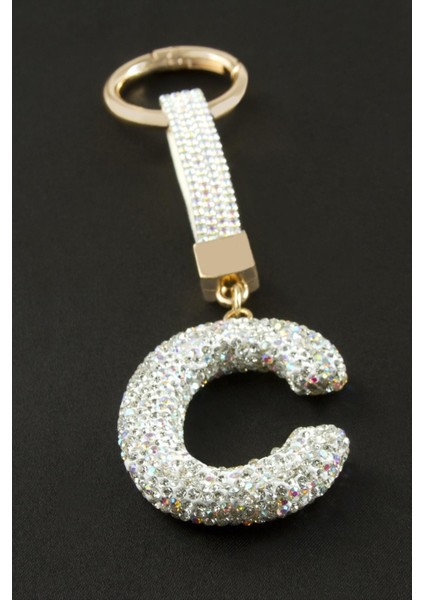 Ds-Derin Harfli Savaroski Taşlı Anahtarlık-C