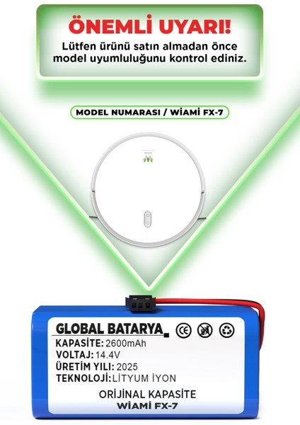 Wiami Fx7 Uyumlu Akıllı Robot Süpürge Bataryası 14.4v 2600mAh Li-ion Pil (Orijinal Kapasite) indirimleri
