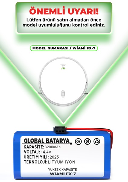 Wiami Fx7 Akıllı Robot Süpürge Bataryası 14.4V 3200mAh Li-ion Pil (Yüksek Kapasite) indirimleri