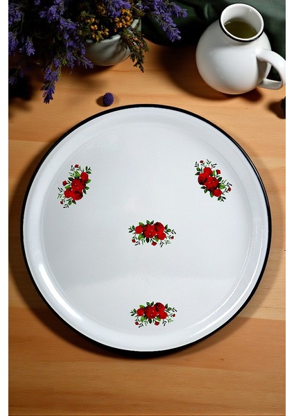 70 No Emaye Sini Sofra, Yemek Sunum Tepsi, Yer Sofrası Çinko ~68 cm