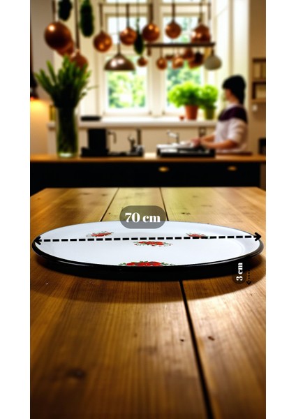 70 No Emaye Sini Sofra, Yemek Sunum Tepsi, Yer Sofrası Çinko ~68 cm fiyatları